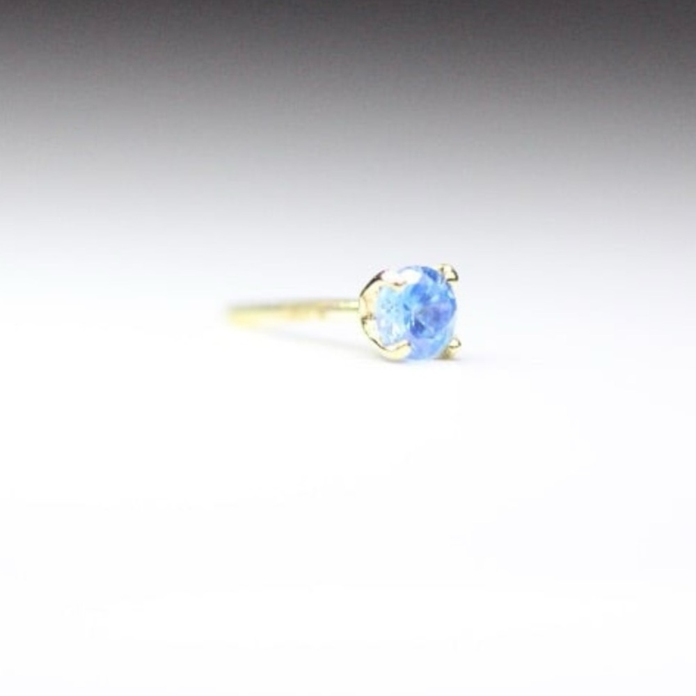 *NEW* 14kt Gold Ocean Blue Sapphire Gemstone Nose Piercing Ring 22 Gauge